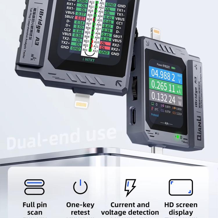 Qianli iBridge A3 Tail Plug Comprehensive Analysis Tester for Lightning & Type - C Interface Devices, Qianli iBridge A3 - ORIWHIZ