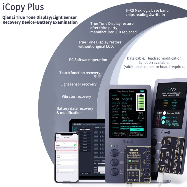 Qianli iCopy Plus 3 in 1 LCD Screen Original Color Repair Programmer For iPhone, 3 in 1 For iPhone 6 - 12 Series - ORIWHIZ