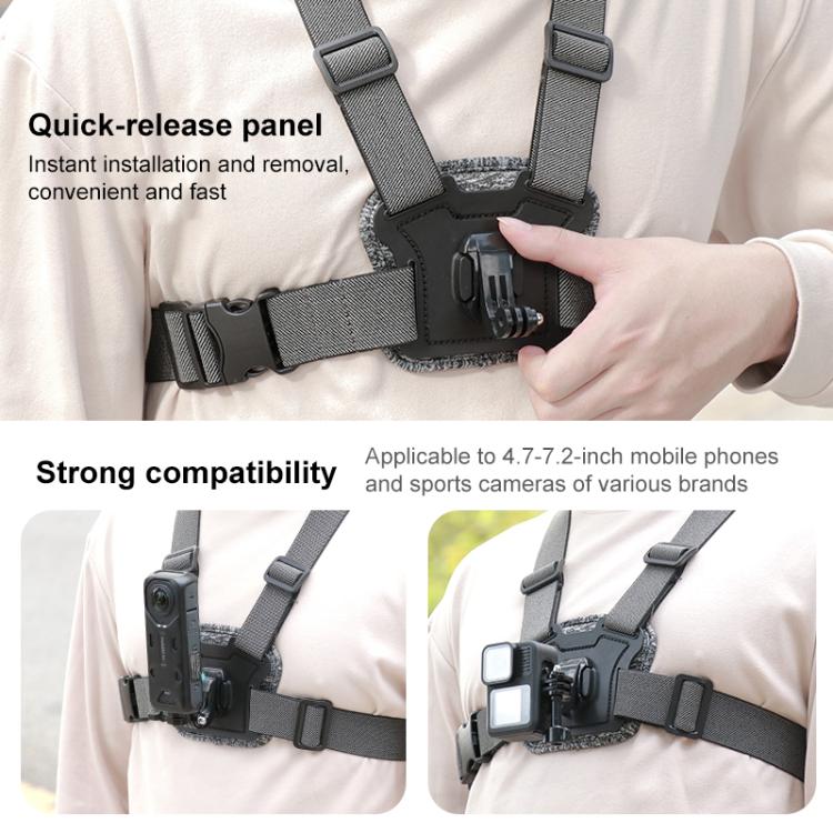 Quick Release Body Mount Belt Chest Strap with Mount & Screw, 3 in 1, 4 in 1, 10 in 1 360 Phone Clamp - ORIWHIZChest BeltDJI & Insta360 AccessoriesUniversal Chest & Head Belt