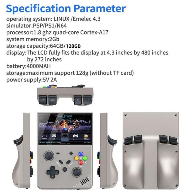 R43 Pro Handheld Game Console 4K HD 4.3 - Inch Screen Home Portable Video Game Player, Translucent Black 64G, Gray 64G, Translucent Black 128G, Gray 128G - ORIWHIZPocket ConsolePocket Console & AccessoriesToys & Hobbies