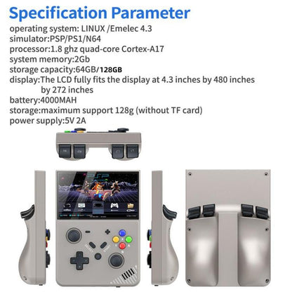 R43 Pro Handheld Game Console 4K HD 4.3 - Inch Screen Home Portable Video Game Player, Translucent Black 64G, Gray 64G, Translucent Black 128G, Gray 128G - ORIWHIZPocket ConsolePocket Console & AccessoriesToys & Hobbies