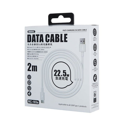 REMAX Marlik Series RC - 183a 22.5W 5A USB to USB - C / Type - C Interface Fully Compatible Fast Charging Data Cable, Cable Length: 2m, 2m - ORIWHIZ