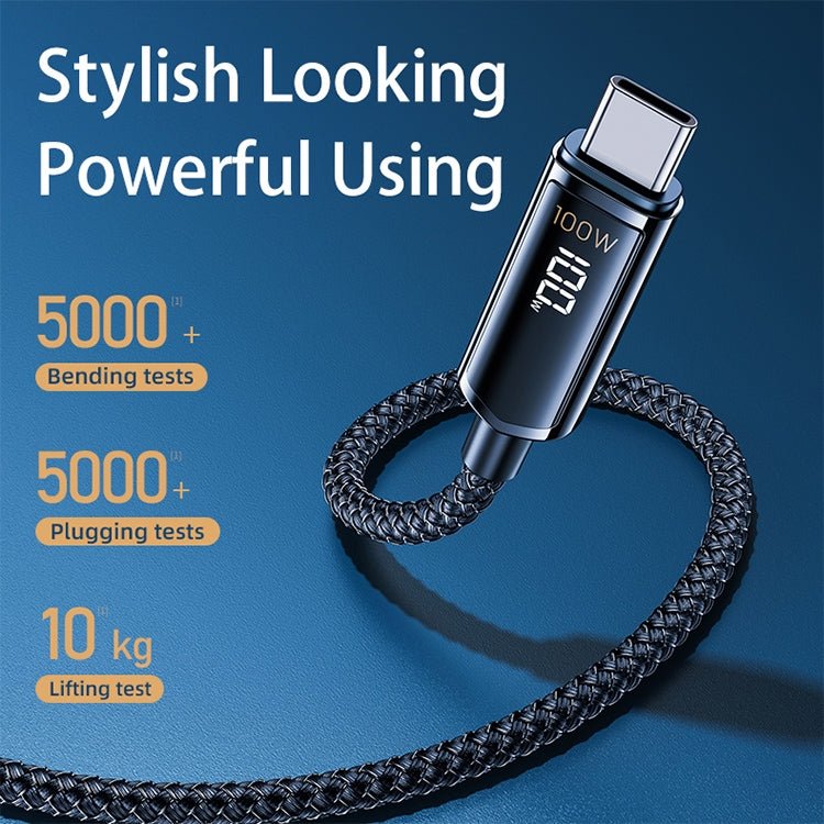 REMAX RC - 128a 100W Type - C / USB - C to Type - C / USB - C Intelligent Digital Display Zinc Alloy Braided Charging Data Cable, Length: 1.2m - ORIWHIZ