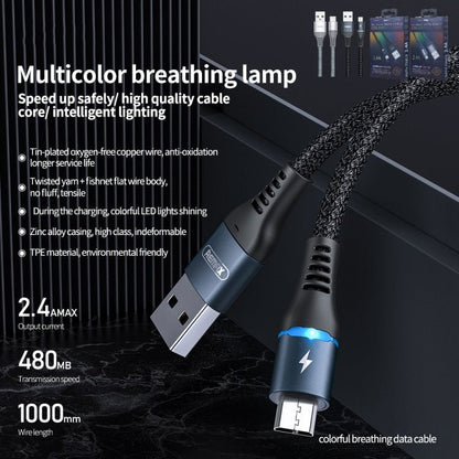 REMAX RC - 152M 1m 2.4A USB to Micro USB Colorful Breathing Data Cable, Micro USB - ORIWHIZ