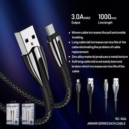 REMAX RC - 162a Armor Series 3A USB to USB - C / Type - C Charging Cable, Cable Length: 1m, USB - C / Type - C - ORIWHIZ