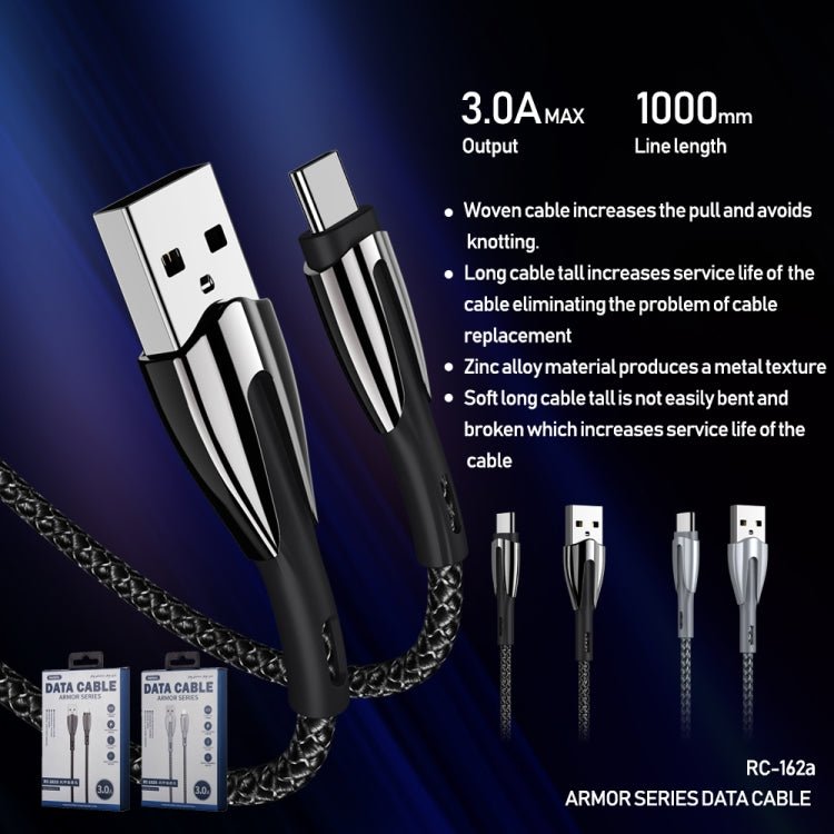 REMAX RC - 162a Armor Series 3A USB to USB - C / Type - C Charging Cable, Cable Length: 1m, USB - C / Type - C - ORIWHIZ