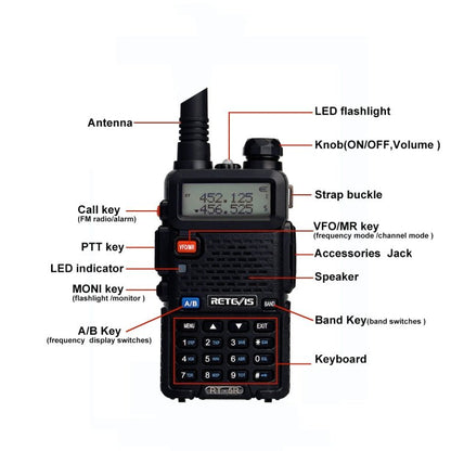 RETEVIS RT - 5R 400 - 520MHz + 136 - 174MHz 128CHS USB Two - segment Handheld Walkie Talkie, USB, EU Plug, UK Plug - ORIWHIZConsumer ElectronicsHandheld Walkie TalkieRETEVIS