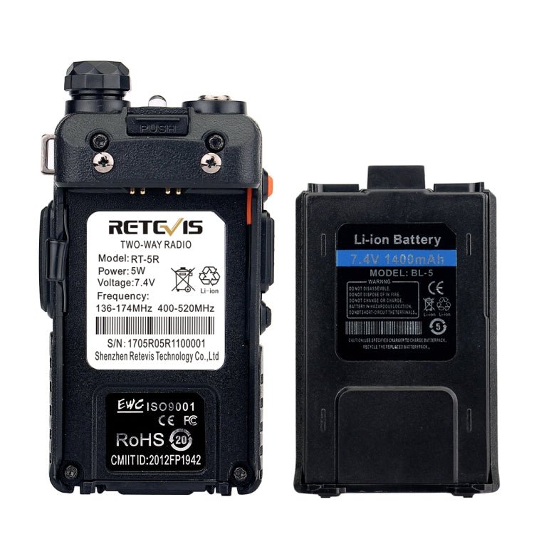 RETEVIS RT - 5R 400 - 520MHz + 136 - 174MHz 128CHS USB Two - segment Handheld Walkie Talkie, USB, EU Plug, UK Plug - ORIWHIZConsumer ElectronicsHandheld Walkie TalkieRETEVIS