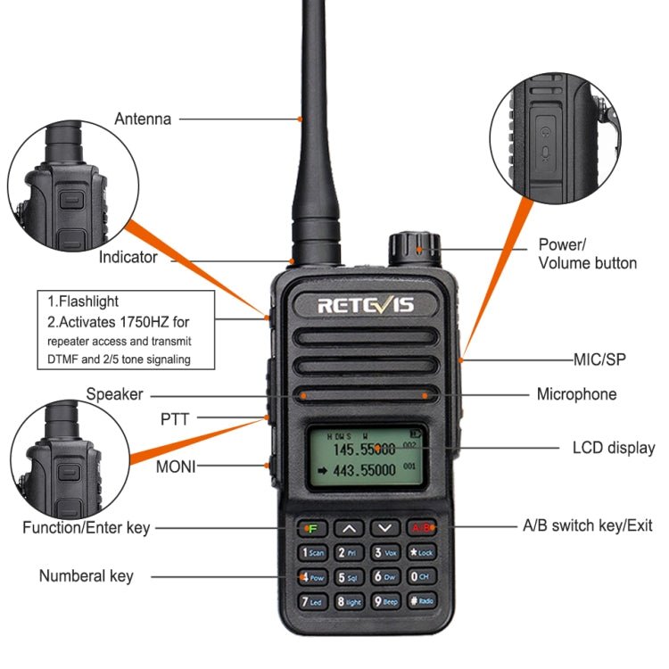 RETEVIS RT85 EU Frequency 136.000 - 174.000MHz+400.000 - 470.000MHz 200CHS Dual Band Digital Two Way Radio Handheld Walkie Talkie, RT85 EU Frequency - ORIWHIZConsumer ElectronicsHandheld Walkie TalkieRETEVIS