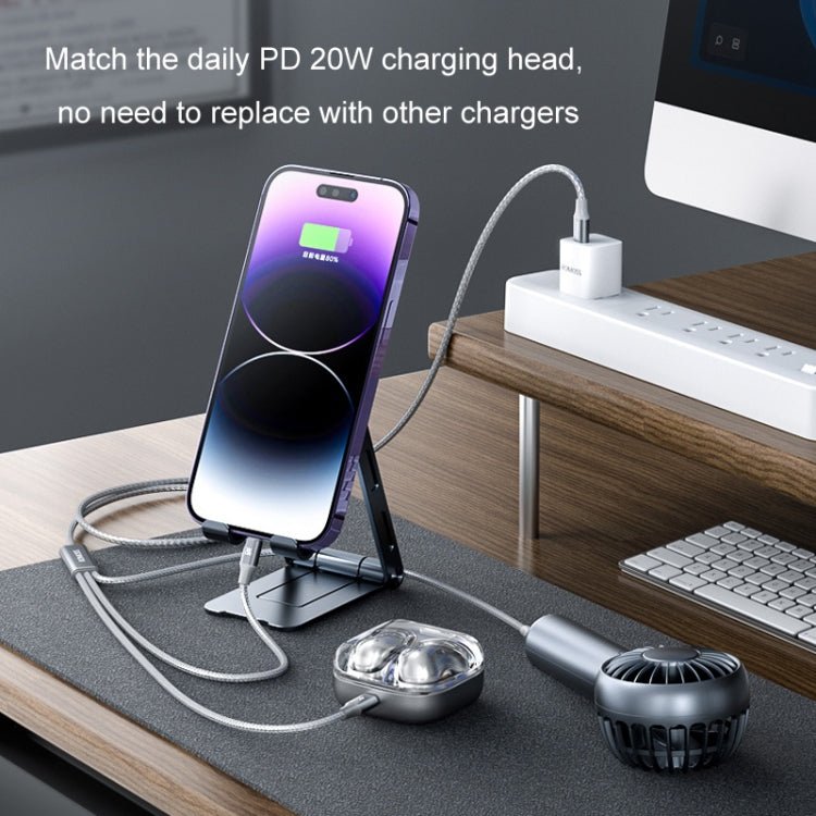 ROMOSS CB263N 1.5m PD20W Car Mobile Phone 3 In 1 TYPE - C Fast Charging Data Cable, Gray, Black - ORIWHIZ