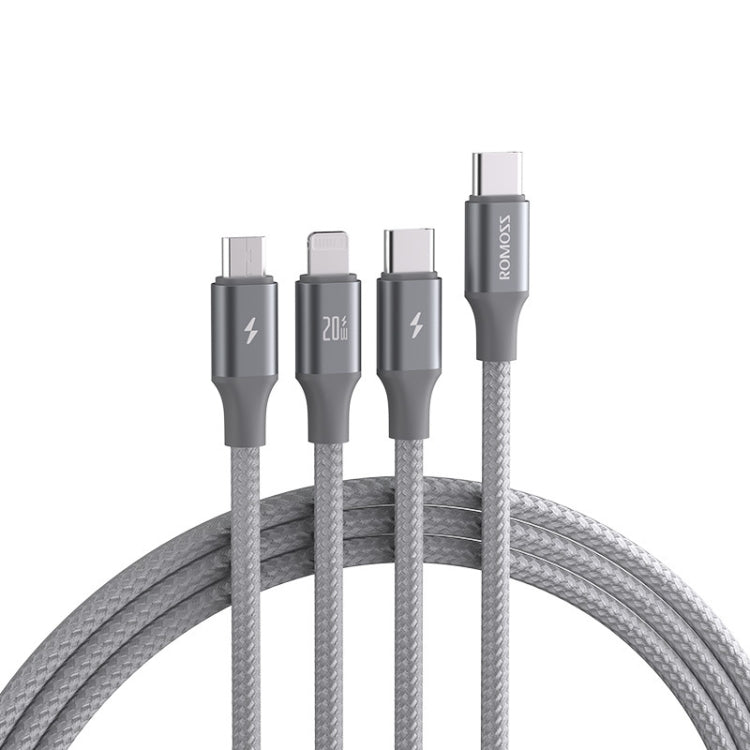ROMOSS CB263N 1.5m PD20W Car Mobile Phone 3 In 1 TYPE - C Fast Charging Data Cable, Gray, Black - ORIWHIZ