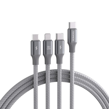 ROMOSS CB263N 1.5m PD20W Car Mobile Phone 3 In 1 TYPE - C Fast Charging Data Cable, Gray, Black - ORIWHIZ