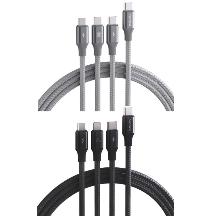 ROMOSS CB263N 1.5m PD20W Car Mobile Phone 3 In 1 TYPE - C Fast Charging Data Cable, Gray, Black - ORIWHIZ