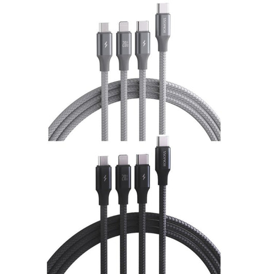 ROMOSS CB263N 1.5m PD20W Car Mobile Phone 3 In 1 TYPE - C Fast Charging Data Cable, Gray, Black - ORIWHIZ