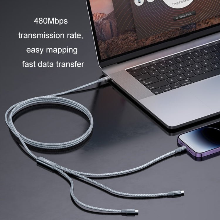 ROMOSS CB263N 1.5m PD20W Car Mobile Phone 3 In 1 TYPE - C Fast Charging Data Cable, Gray, Black - ORIWHIZ