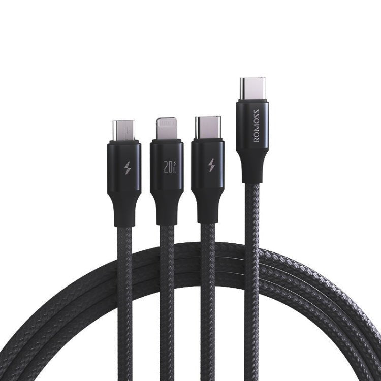 ROMOSS CB263N 1.5m PD20W Car Mobile Phone 3 In 1 TYPE - C Fast Charging Data Cable, Gray, Black - ORIWHIZ