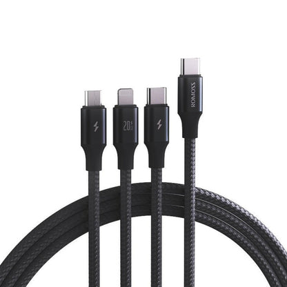 ROMOSS CB263N 1.5m PD20W Car Mobile Phone 3 In 1 TYPE - C Fast Charging Data Cable, Gray, Black - ORIWHIZ