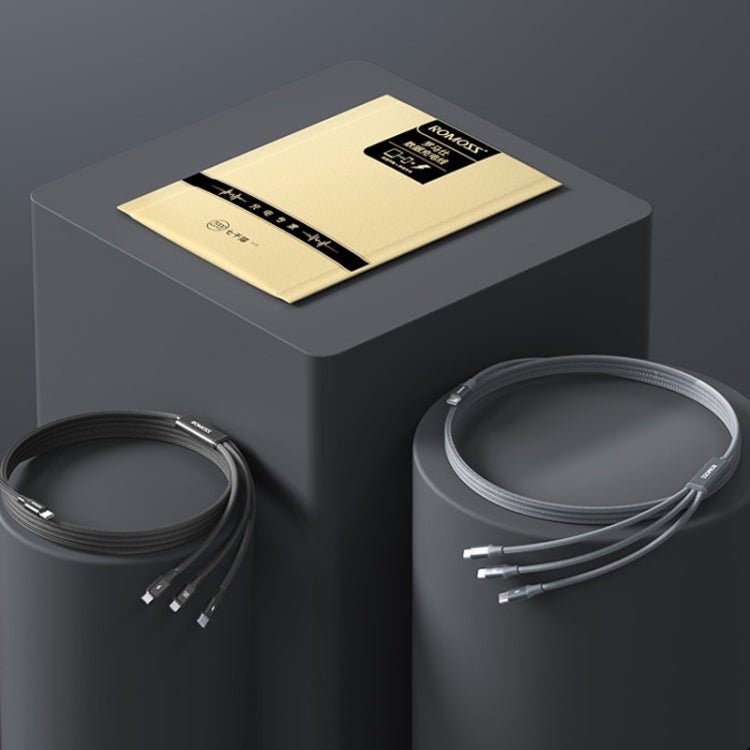 ROMOSS CB263N 1.5m PD20W Car Mobile Phone 3 In 1 TYPE - C Fast Charging Data Cable, Gray, Black - ORIWHIZ