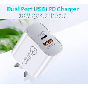 SDC - 18W 18W PD + QC 3.0 USB Dual Fast Charging Universal Travel Charger, AU Plug, AU Plug - ORIWHIZ