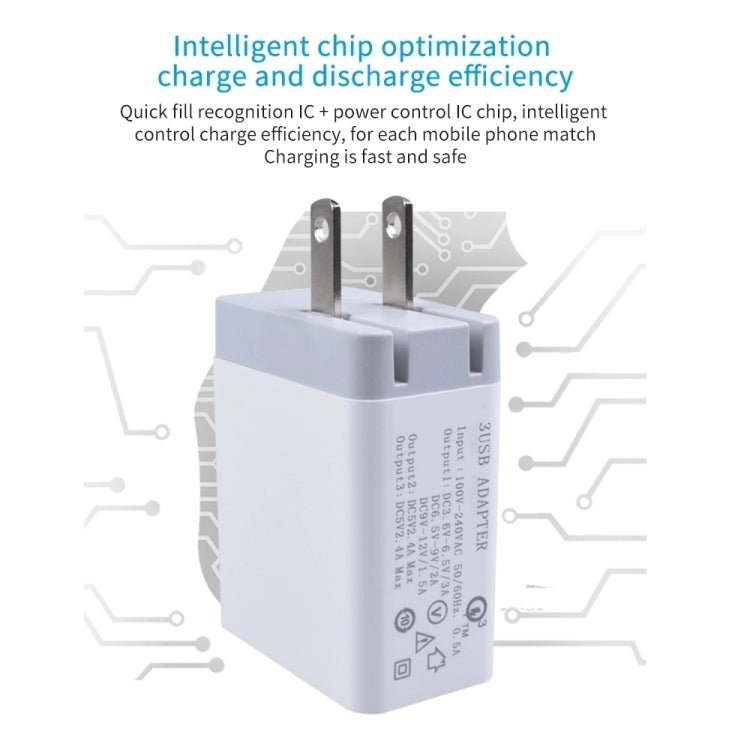 SDC - 30W 2 in 1 USB to Micro USB Data Cable + 30W QC 3.0 USB + 2.4A Dual USB 2.0 Ports Mobile Phone Tablet PC Universal Quick Charger Travel Charger Set, US Plug, with Micro USB Cable, US Plug - ORIWHIZ