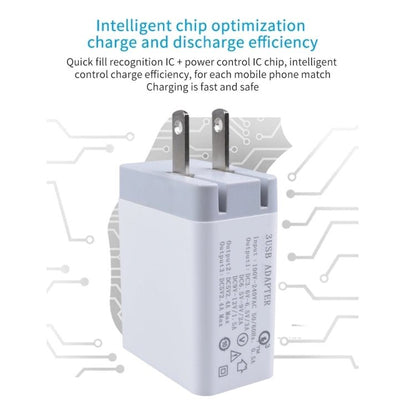 SDC - 30W 2 in 1 USB to Micro USB Data Cable + 30W QC 3.0 USB + 2.4A Dual USB 2.0 Ports Mobile Phone Tablet PC Universal Quick Charger Travel Charger Set, US Plug, with Micro USB Cable, US Plug - ORIWHIZ