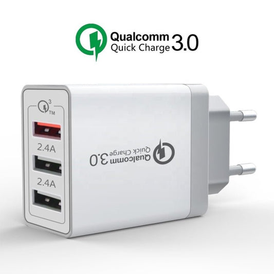 SDC - 30W 2 in 1 USB to USB - C / Type - C Data Cable + 30W QC 3.0 USB + 2.4A Dual USB 2.0 Ports Mobile Phone Tablet PC Universal Quick Charger Travel Charger Set, EU Plug, with USB - C / Type - C Cable, EU Plug - ORIWHIZ