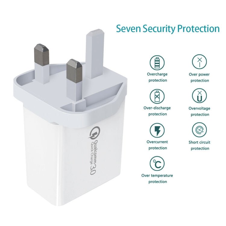 SDC - 30W 2 in 1 USB to USB - C / Type - C Data Cable + 30W QC 3.0 USB + 2.4A Dual USB 2.0 Ports Mobile Phone Tablet PC Universal Quick Charger Travel Charger Set, UK Plug, with USB - C / Type - C Cable, UK Plug - ORIWHIZ
