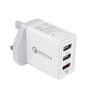 SDC - 30W 30W QC 3.0 USB + 2.4A Dual USB 2.0 Ports Mobile Phone Tablet PC Universal Quick Charger Travel Charger, UK Plug, UK Plug - ORIWHIZ