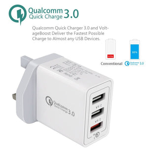 SDC - 30W 30W QC 3.0 USB + 2.4A Dual USB 2.0 Ports Mobile Phone Tablet PC Universal Quick Charger Travel Charger, UK Plug, UK Plug - ORIWHIZ