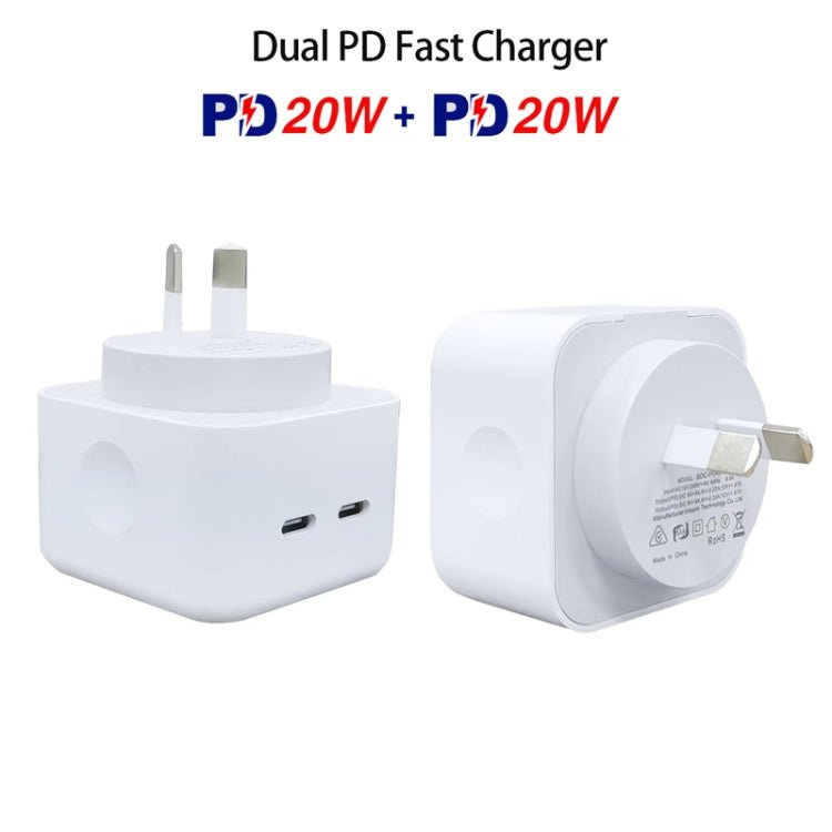 SDC - 40W Dual PD USB - C / Type - C Ports Charger with Dual Type - C Cable, AU Plug, AU Plug + 1m Type - C Cable, AU Plug + 2m Type - C Cable - ORIWHIZ