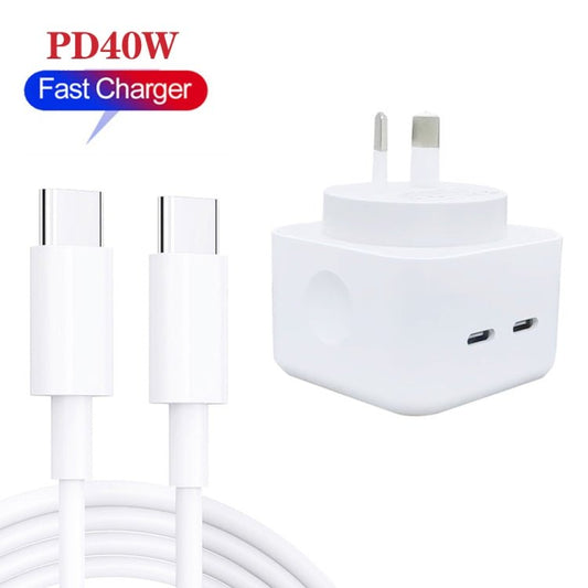 SDC - 40W Dual PD USB - C / Type - C Ports Charger with Dual Type - C Cable, AU Plug, AU Plug + 1m Type - C Cable, AU Plug + 2m Type - C Cable - ORIWHIZ
