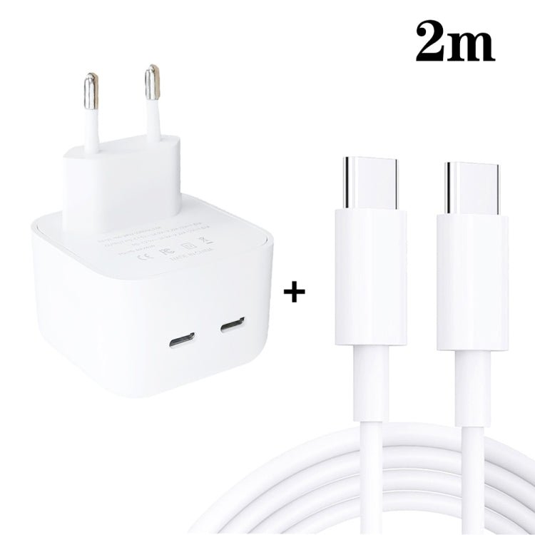 SDC - 40W Dual PD USB - C / Type - C Ports Charger with Type - C to Type - C Data Cable, EU Plug, EU Plug + 1m Type - C Cable, EU Plug + 2m Type - C Cable - ORIWHIZ