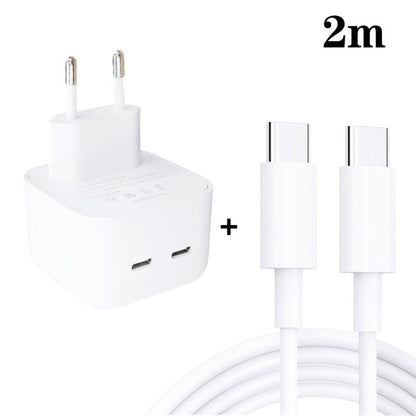 SDC - 40W Dual PD USB - C / Type - C Ports Charger with Type - C to Type - C Data Cable, EU Plug, EU Plug + 1m Type - C Cable, EU Plug + 2m Type - C Cable - ORIWHIZ