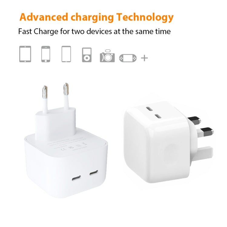 SDC - 40W Dual PD USB - C / Type - C Ports Charger with Type - C to Type - C Data Cable, EU Plug, EU Plug + 1m Type - C Cable, EU Plug + 2m Type - C Cable - ORIWHIZ