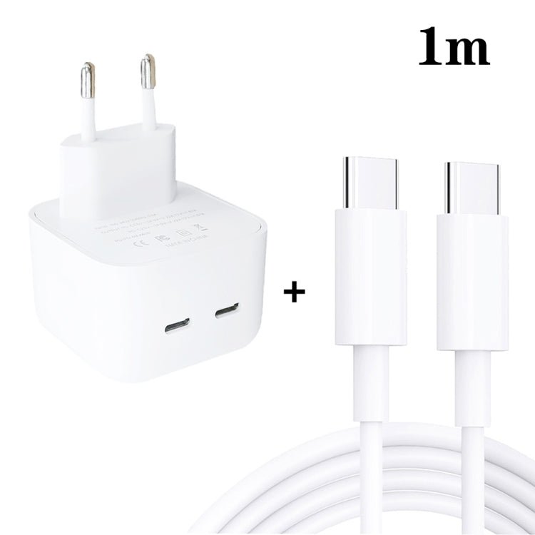 SDC - 40W Dual PD USB - C / Type - C Ports Charger with Type - C to Type - C Data Cable, EU Plug, EU Plug + 1m Type - C Cable, EU Plug + 2m Type - C Cable - ORIWHIZ