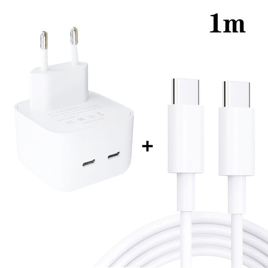SDC - 40W Dual PD USB - C / Type - C Ports Charger with Type - C to Type - C Data Cable, EU Plug, EU Plug + 1m Type - C Cable, EU Plug + 2m Type - C Cable - ORIWHIZ