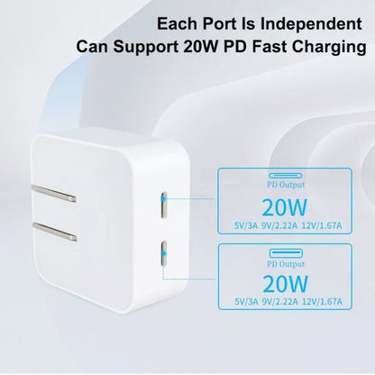 SDC - 40W Dual PD USB - C / Type - C Ports Charger with Type - C to Type - C Data Cable, EU Plug, EU Plug + 1m Type - C Cable, EU Plug + 2m Type - C Cable - ORIWHIZ