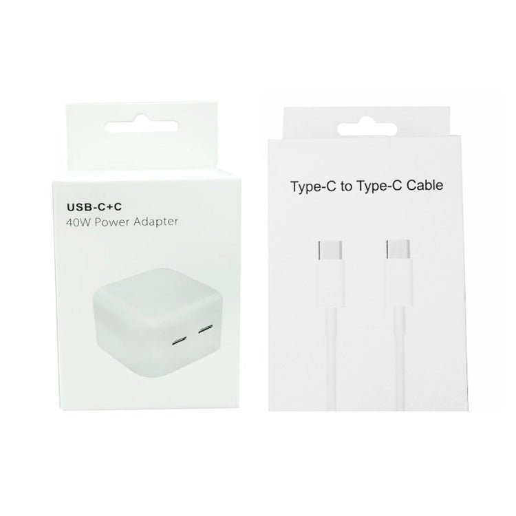 SDC - 40W Dual PD USB - C / Type - C Ports Charger with Type - C to Type - C Data Cable, EU Plug, EU Plug + 1m Type - C Cable, EU Plug + 2m Type - C Cable - ORIWHIZ