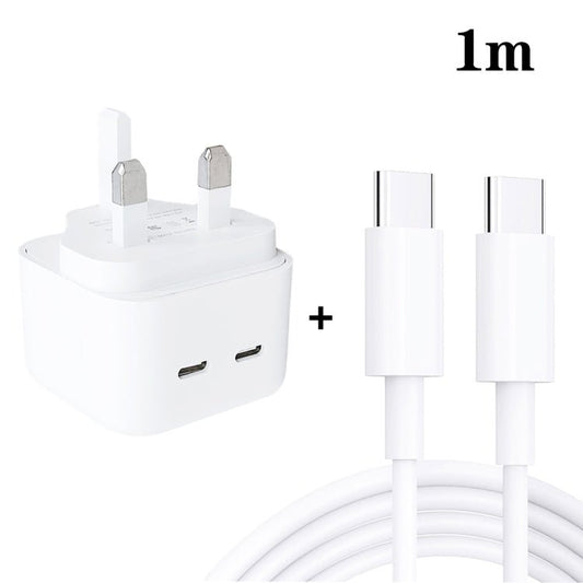 SDC - 40W Dual PD USB - C / Type - C Ports Charger with Type - C to Type - C Data Cable, UK Plug, UK Plug + 1m Type - C Cable, UK Plug + 2m Type - C Cable - ORIWHIZ