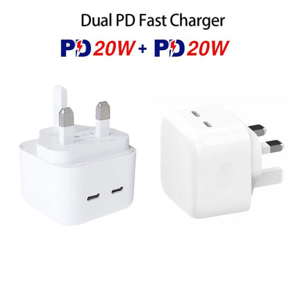 SDC - 40W Dual PD USB - C / Type - C Ports Charger with Type - C to Type - C Data Cable, UK Plug, UK Plug + 1m Type - C Cable, UK Plug + 2m Type - C Cable - ORIWHIZ