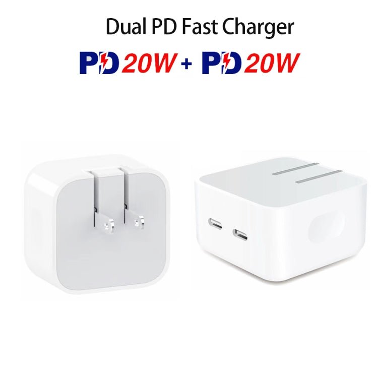 SDC - 40W Dual PD USB - C / Type - C Ports Charger with Type - C to Type - C Data Cable, US Plug, US Plug + 1m Type - C Cable, US Plug + 2m Type - C Cable - ORIWHIZ