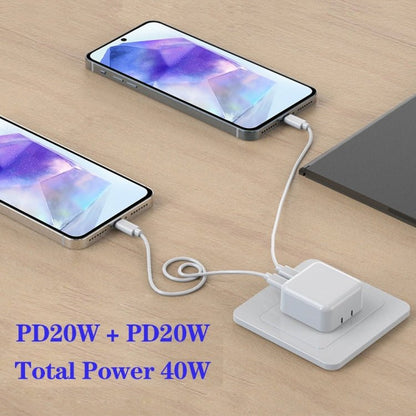 SDC - 40W Dual PD USB - C / Type - C Ports Charger with Type - C to Type - C Data Cable, US Plug, US Plug + 1m Type - C Cable, US Plug + 2m Type - C Cable - ORIWHIZ