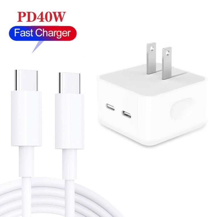 SDC - 40W Dual PD USB - C / Type - C Ports Charger with Type - C to Type - C Data Cable, US Plug, US Plug + 1m Type - C Cable, US Plug + 2m Type - C Cable - ORIWHIZ