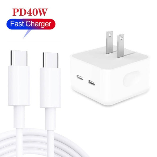 SDC - 40W Dual PD USB - C / Type - C Ports Charger with Type - C to Type - C Data Cable, US Plug, US Plug + 1m Type - C Cable, US Plug + 2m Type - C Cable - ORIWHIZ