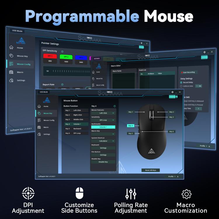 SOLA SM822 Tri - Mode 24000DPI 1000Hz Wireless Gaming Mouse with RGB Charging Dock - ORIWHIZComputer & NetworkingMice & KeyboardWireless Mice