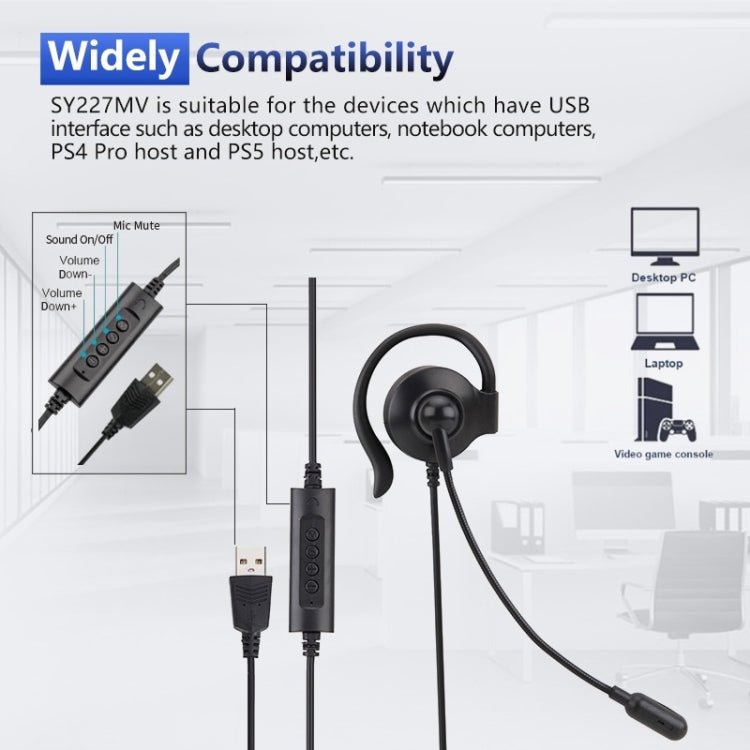 SOYTO SY227 Single - side Operator Ear Hook Headset Corded Computer Headset, 3.5mm, Separation USB Wire Control - ORIWHIZConsumer ElectronicsSOYTOWalkie Talkie