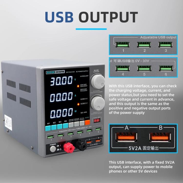 SUGON 3010PM 150W 30V 10A 4 Digital Display Cell Phone Repair Power Meter, EU Plug, US Plug - ORIWHIZ