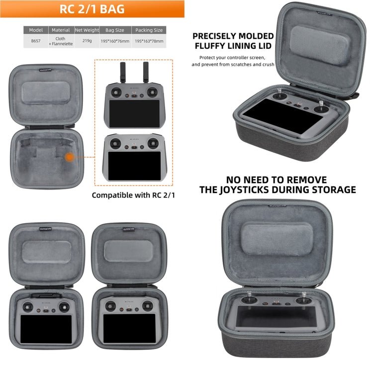 Sunnylife Carrying Case Bag, B657 For DJI RC 2 / 1 Control Bag, A3 - B658 Drone Body Bag, A3 - B659 Simplified Bag, A3 - B660 Batteries Bag - ORIWHIZDJI & Insta360 AccessoriesDJI Controller AccessoriesSunnylife
