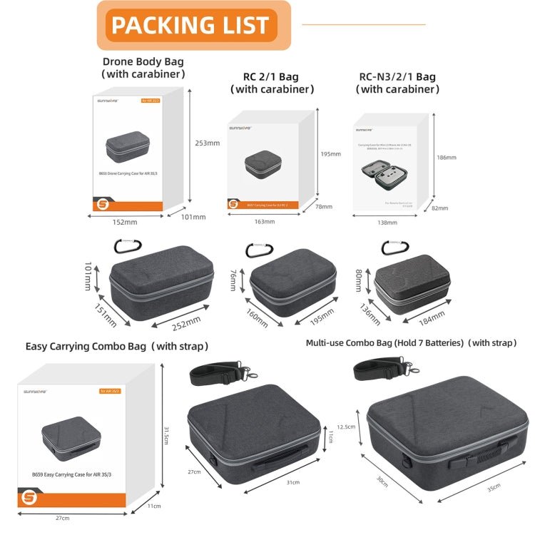 Sunnylife Carrying Case Bag, B657 For DJI RC 2 / 1 Control Bag, A3 - B658 Drone Body Bag, A3 - B659 Simplified Bag, A3 - B660 Batteries Bag - ORIWHIZDJI & Insta360 AccessoriesDJI Controller AccessoriesSunnylife