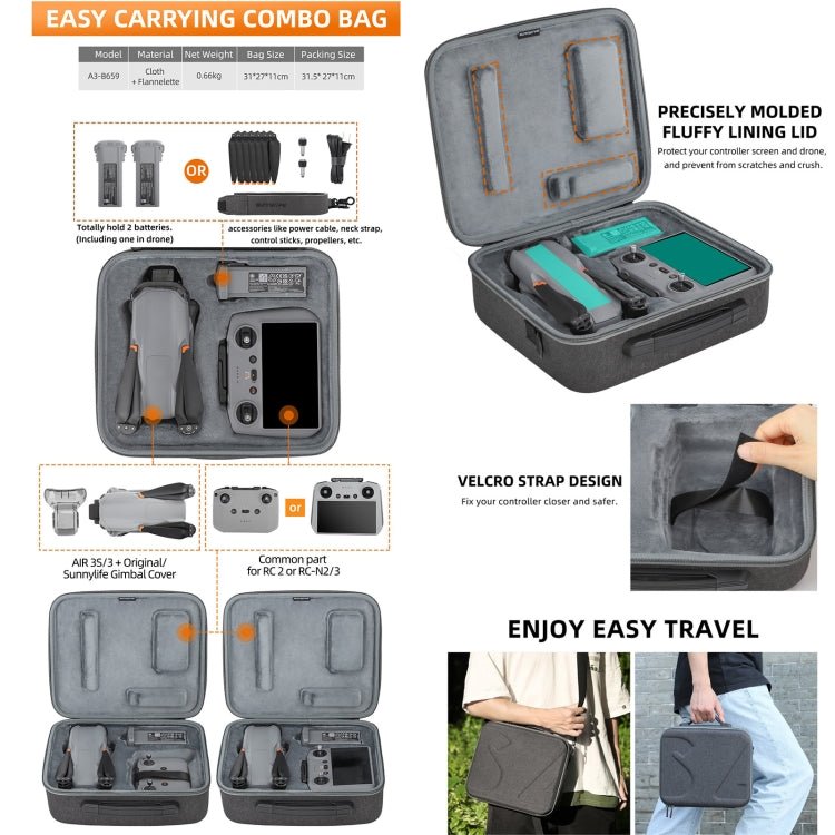 Sunnylife Carrying Case Bag, B657 For DJI RC 2 / 1 Control Bag, A3 - B658 Drone Body Bag, A3 - B659 Simplified Bag, A3 - B660 Batteries Bag - ORIWHIZDJI & Insta360 AccessoriesDJI Controller AccessoriesSunnylife